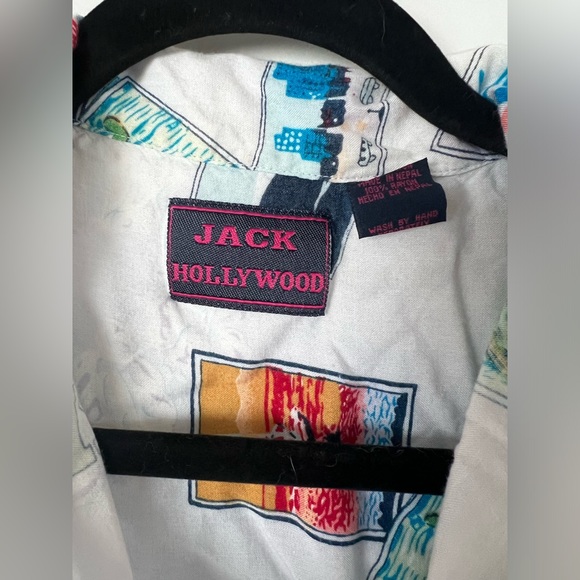 Men’s Vintage 80s 90s Jack Hollywood Florida Postcard Hawaiian Shirt - Picture 2 of 10